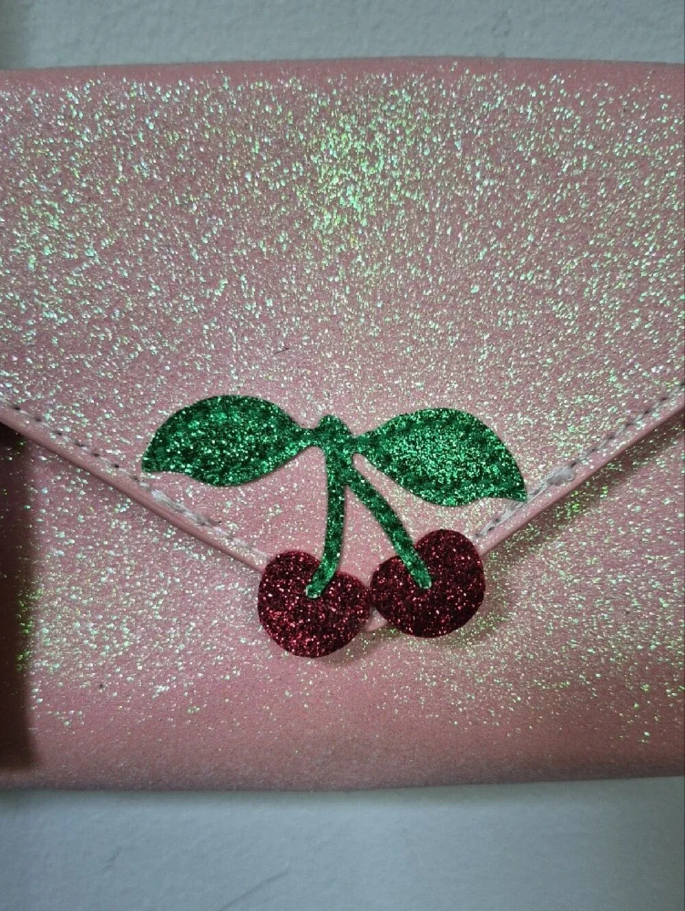 Konges Slojd Love Letter Girls' Pink Glitter Sparkle Cherry Crossbody Micro Bag